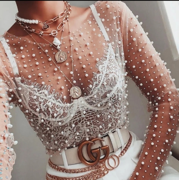 Tops - Elegant White Lace Embellished Top